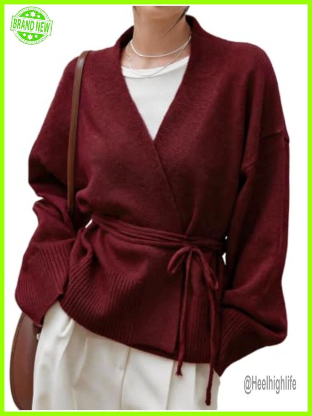 Wrap Tie Front Cardigan Long Sleeve Belted V-Neck Soft Lightweight Sweater
